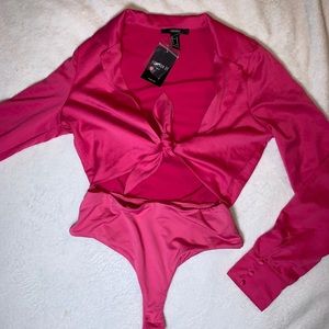Pink Satin/Silky Body Suit